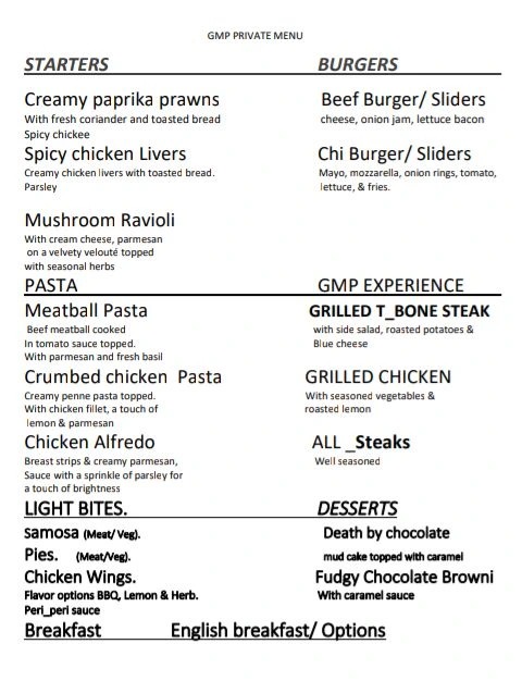 GMP Private Menu