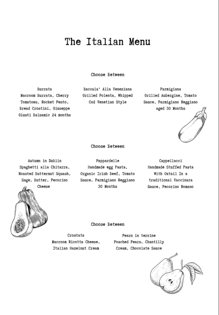 The Italian menu