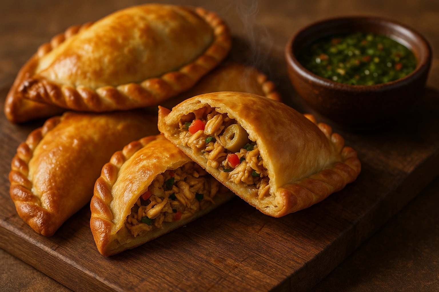 a-close-up-realistic-photo-of-golden-brown-chicken-empanadas-freshly-baked-with-a-crisp-flaky-crust-one-empanada-is-cut-open-to-reveal-the-savory-chicken-filling-mixed-with-onions-bell-peppers-olives-and-mild-s (1).png a-close-up-realistic-photo-of-golden-brown-chicken-empanadas-freshly-baked-with-a-crisp-flaky-crust-one-empanada-is-cut-open-to-reveal-the-savory-chicken-filling-mixed-with-onions-bell-peppers-olives-and-mild-s (1).png