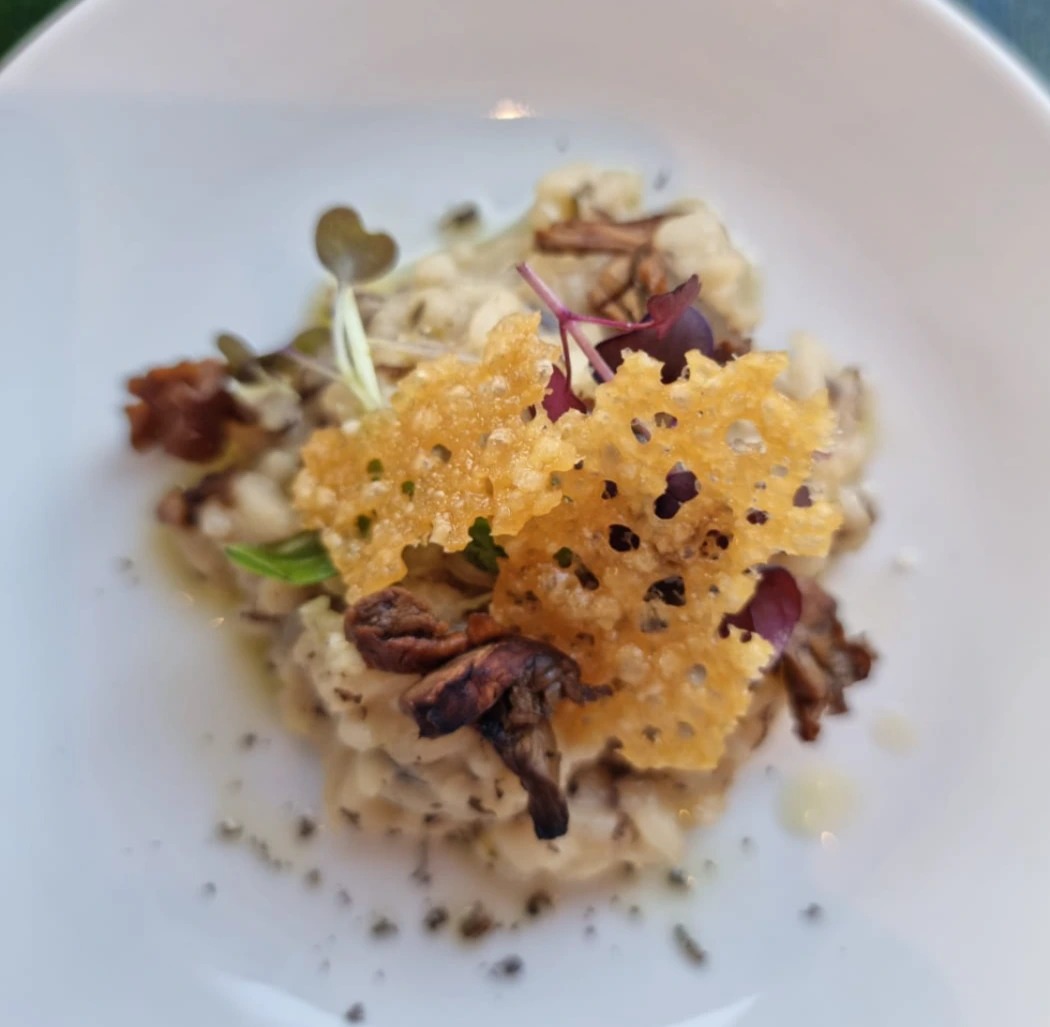 Porcini risotto with truffle oil and parmesan wafer.jpg