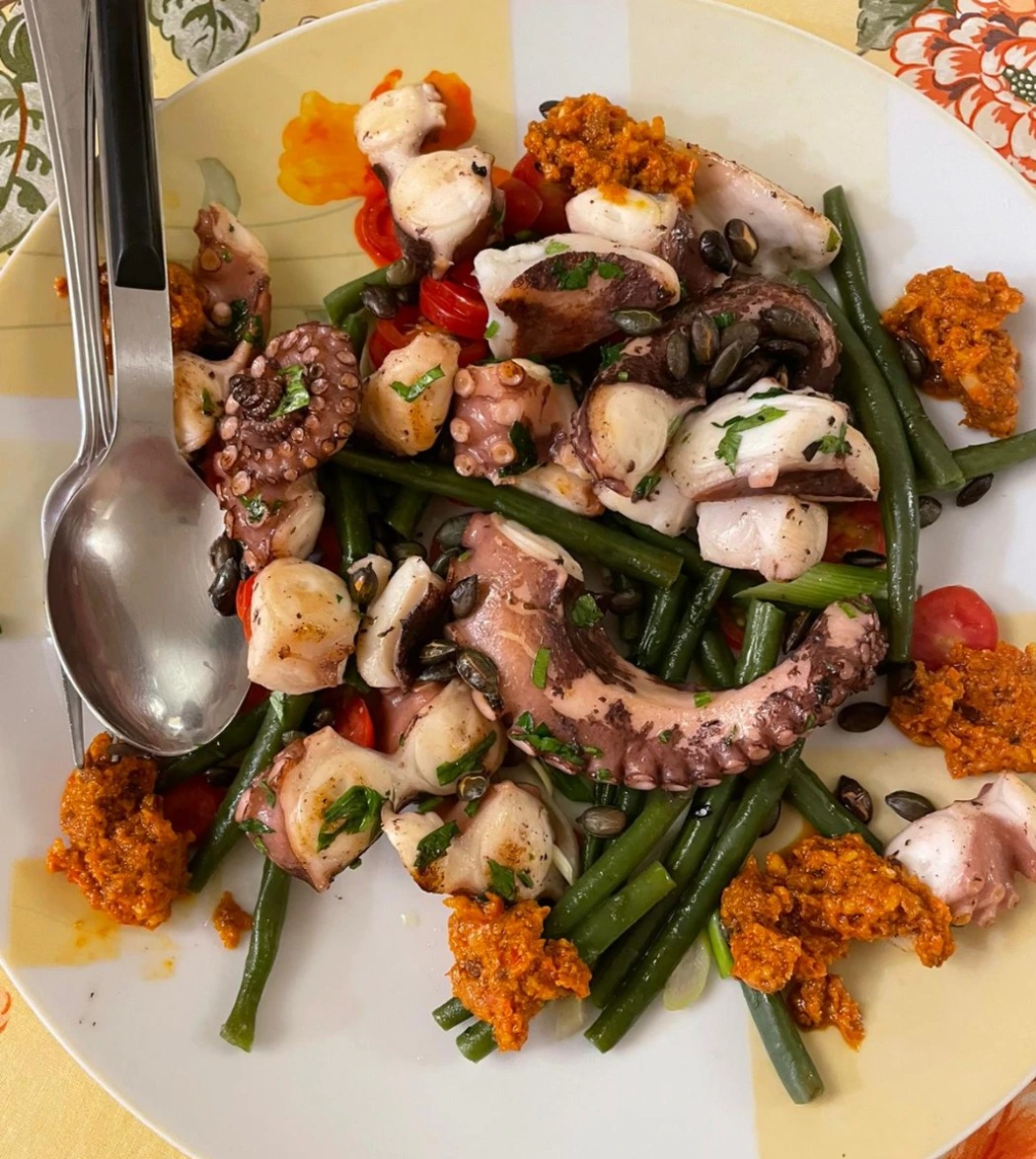 Grilled octopus, green beans and tropea onion, with romesco sauce .jpeg