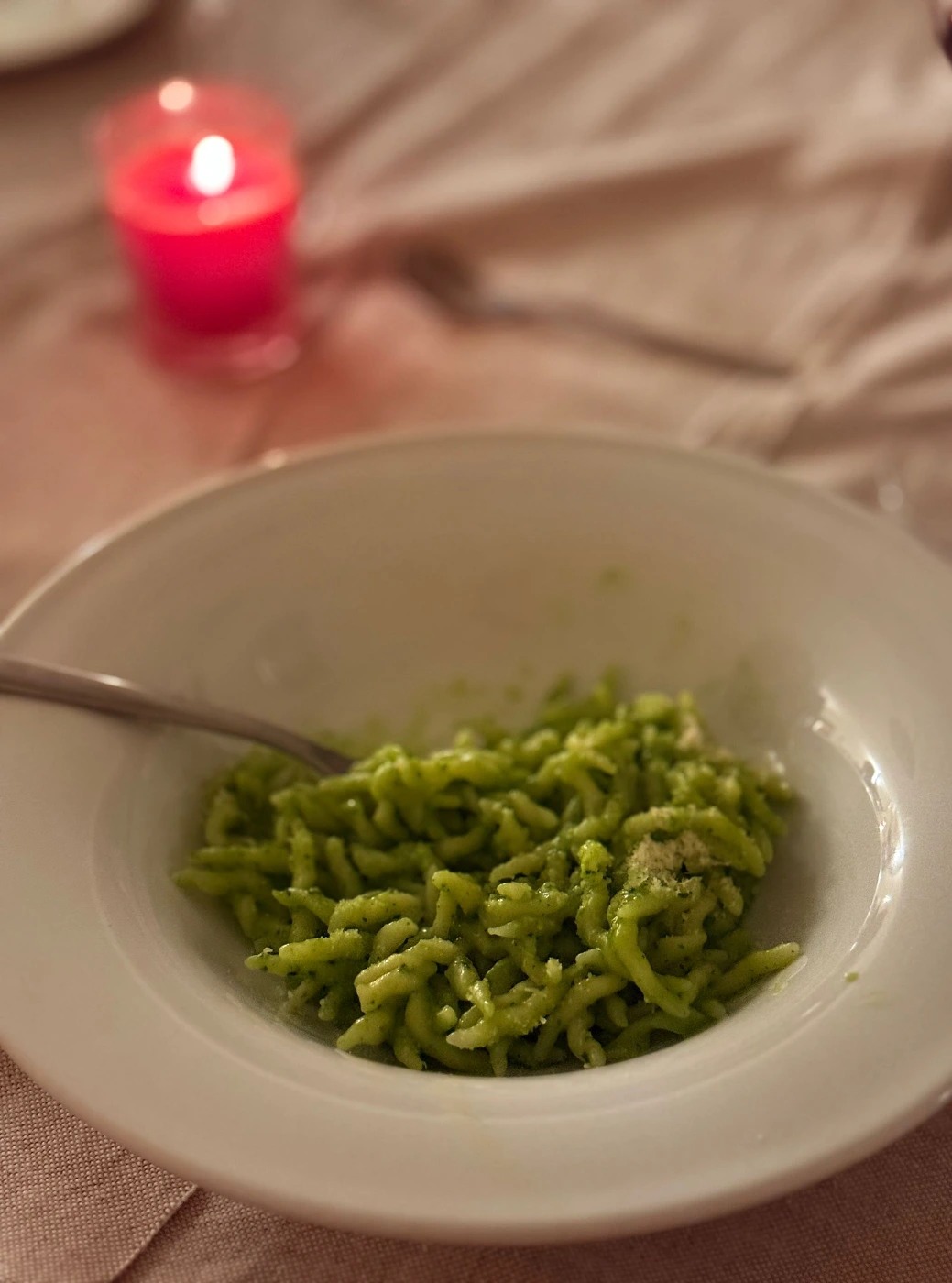 Trofie al pesto di basilico (Trofie with homemade basil pesto).jpeg