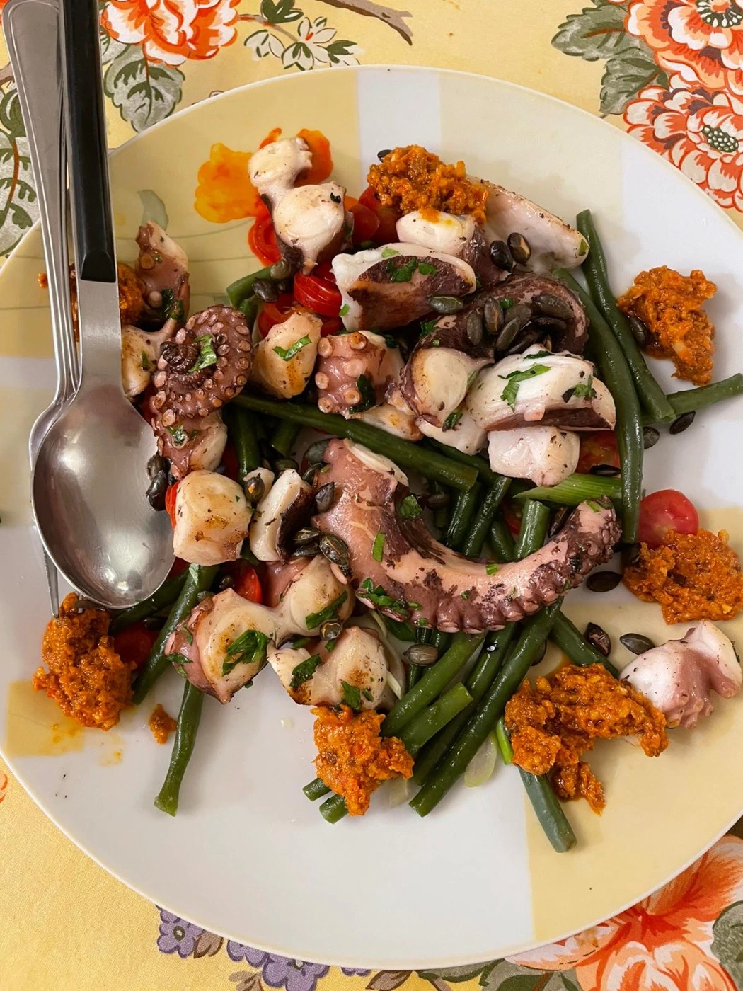 Grilled octopus, green beans and tropea onion, with romesco sauce .jpeg