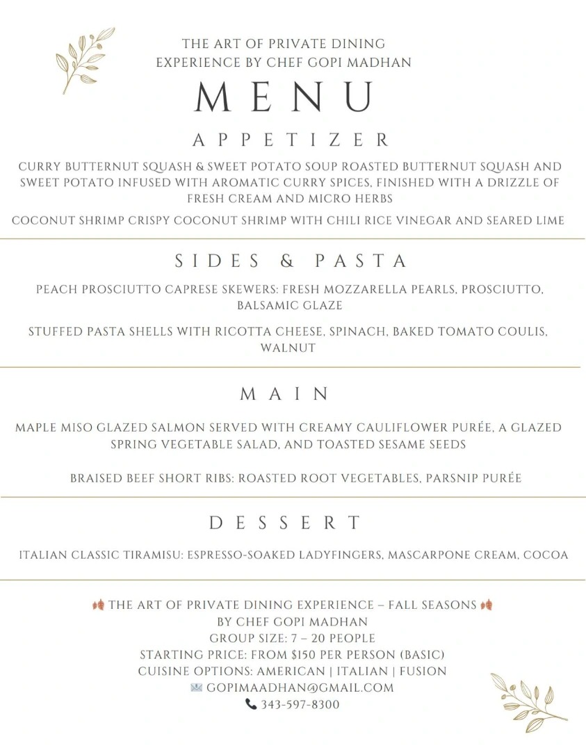 THE ART OF PRIVATE DINING  EXPERIENCE BY CHEF GOPI MADHAN