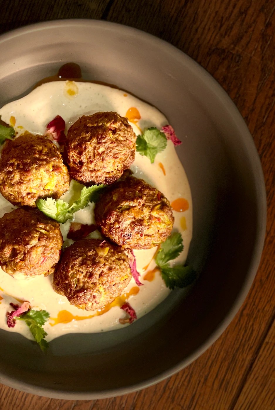 Awadhi lamb kofta, chilli oil, rose.JPG