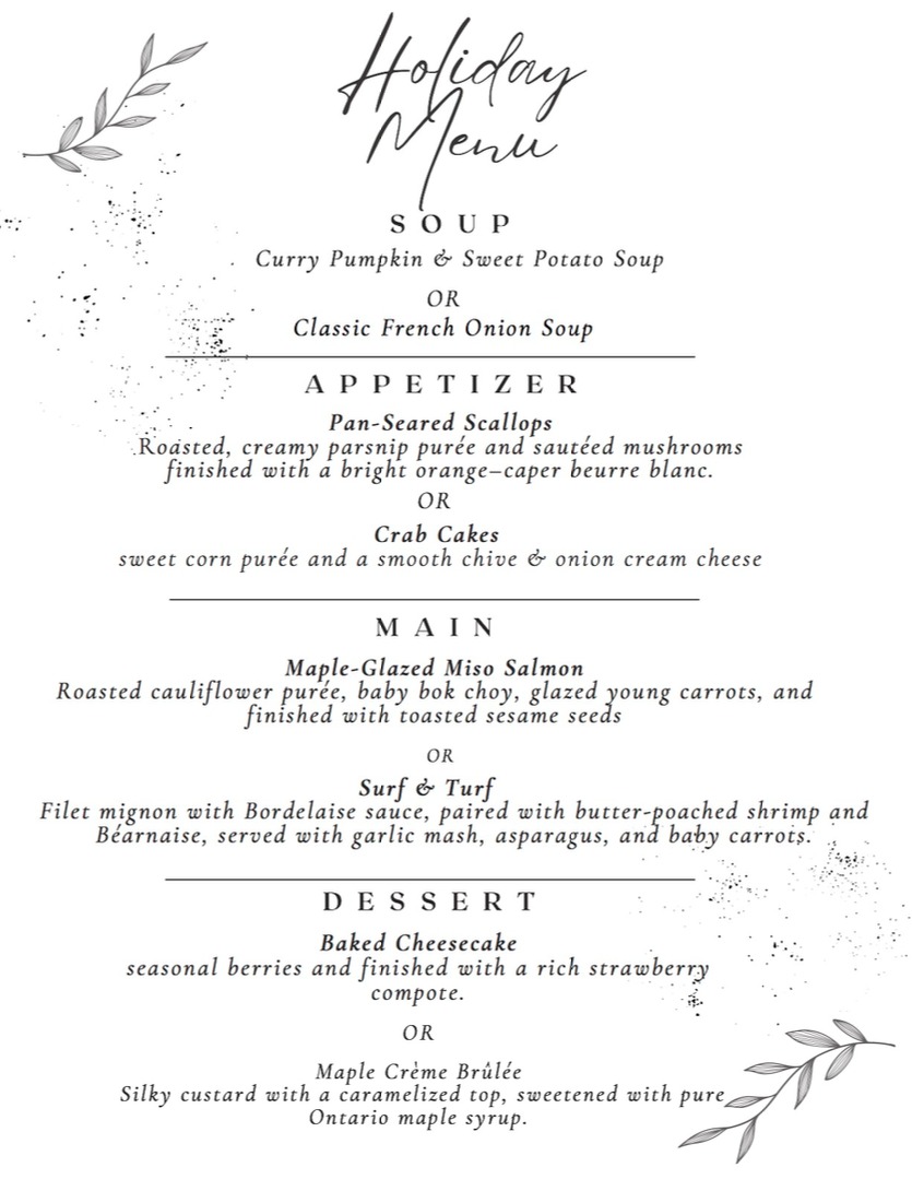 Holidays menu