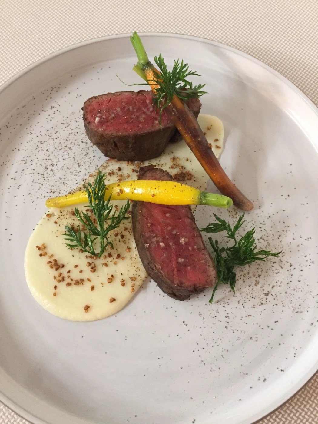 Вагю Телешко, Мариновани бейби моркови, Пукана Елда, Крем от Пащърнак.jpg Вагю Телешко, Мариновани бейби моркови, Пукана Елда, Крем от Пащърнак.jpg