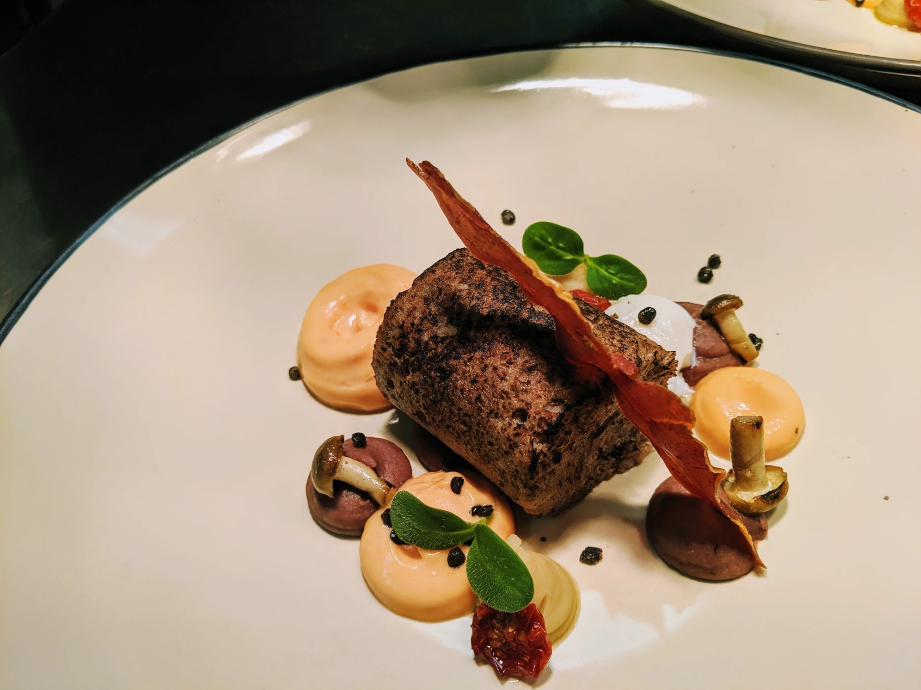 Pork Rilette Roll, Burnt Sweet Potato Mousse, Beans & Bacon Puree, Pickeld Mushrooms.jpg Pork Rilette Roll, Burnt Sweet Potato Mousse, Beans & Bacon Puree, Pickeld Mushrooms.jpg