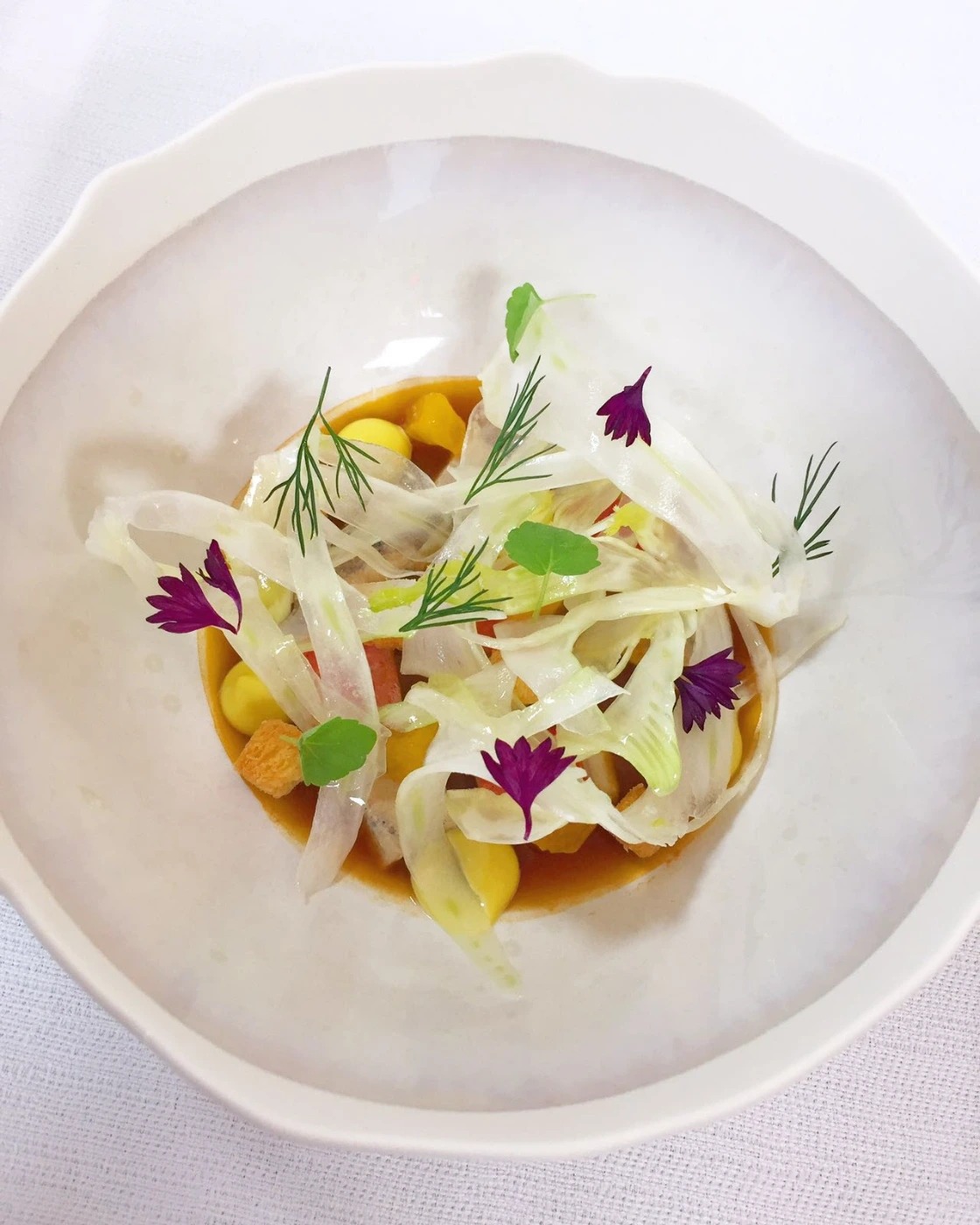 Салата от фенел, Бульон от конбу, Пюре от морковии сезонни зеленчуци .jpg Салата от фенел, Бульон от конбу, Пюре от морковии сезонни зеленчуци .jpg