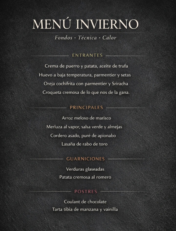 Invierno Contemporáneo · Menú Degustación · Casual
