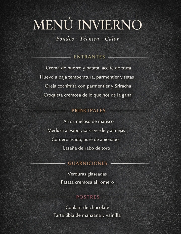 Menú de Invierno · Cocina de Fondo · Gourmet