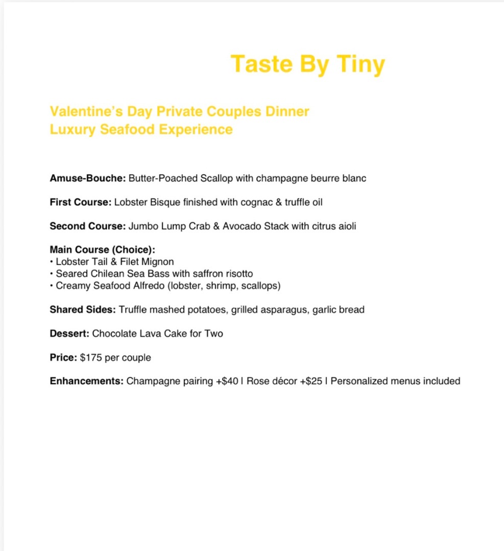 Valentine’s Day menu