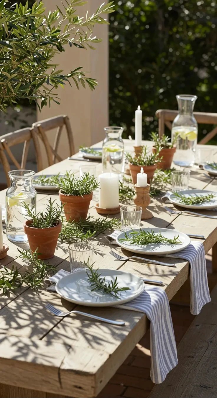25 inspirations pour une table rustique chic _ bois brut, bougies blanches et herbes séchées - Hauszi France.jpeg