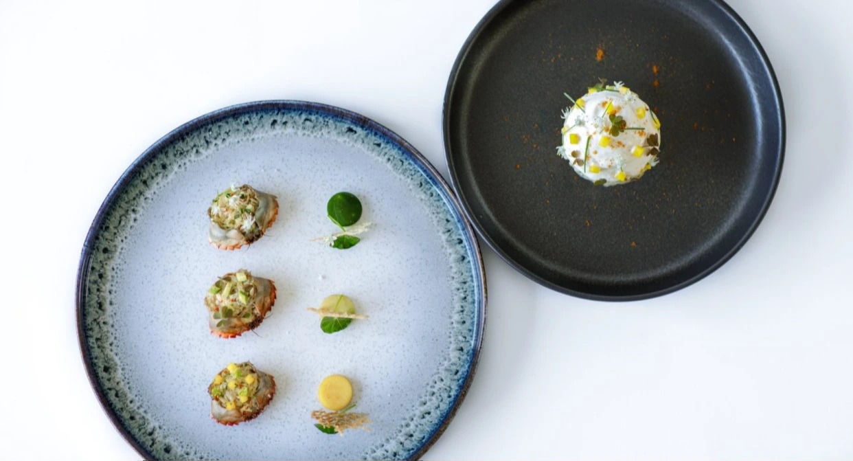 Stuffed crab, green papaya, courgette, mango.JPG