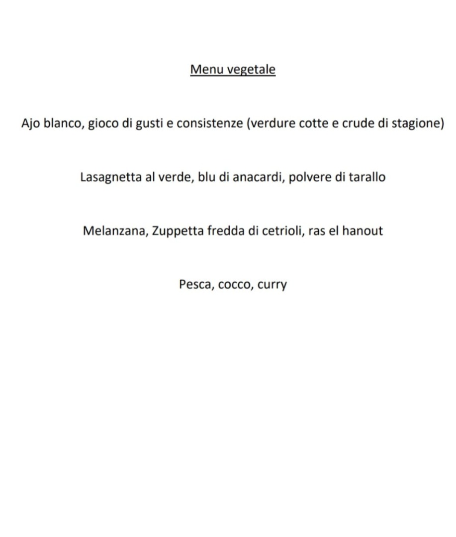 Menu:  La Tradizione contemporanea