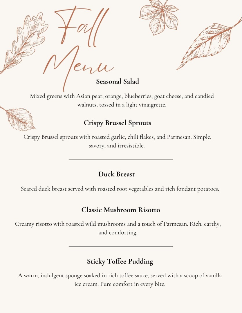 A Taste Of Fall Menu