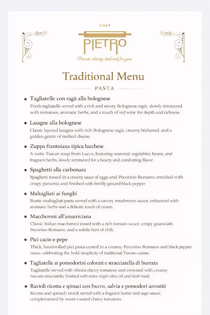 Traditional menu