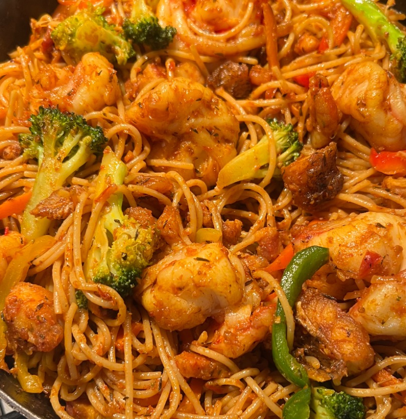 Seafood tomato pasta