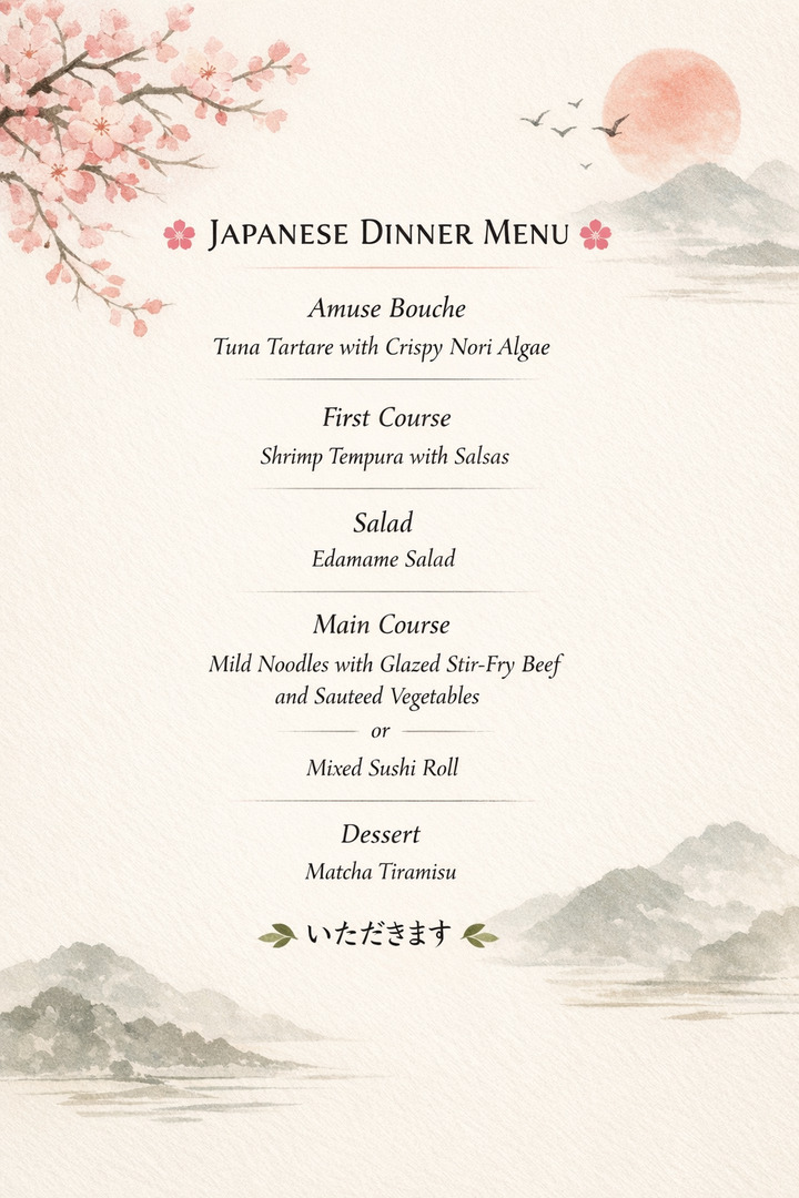 Japanese dinner Menu