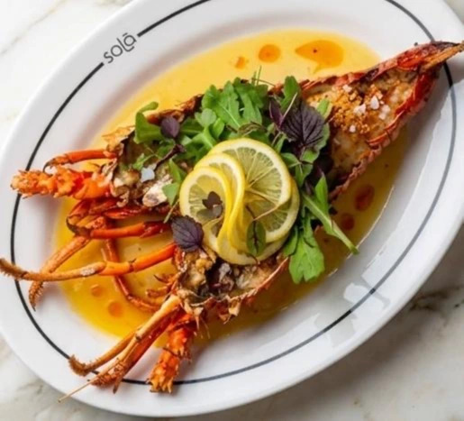 Grill lobster with bisque sauce