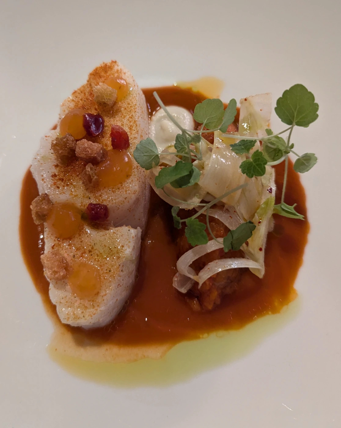 Snapper à la nacre, orange gel, fennel salad, citrus bisque.jpg