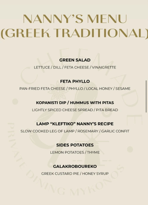Nanny’s Menu (Greek Traditional)
