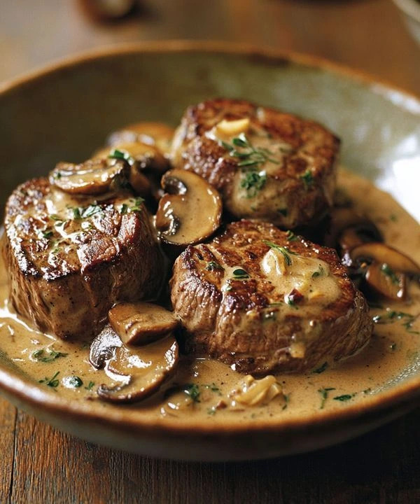 FILET DE BOEUF POELE A LA SAUCE CREMEUSE AUX  CHAMPIGNONS ET BLEU DE BRESSE.jpg