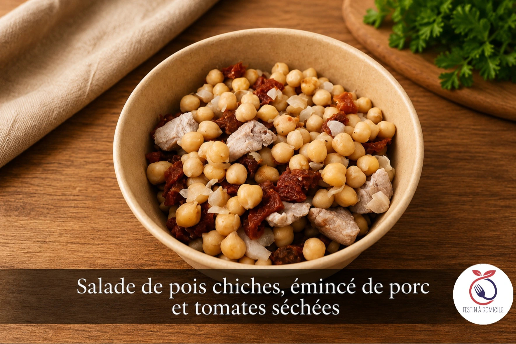 Salade de pois chiches, émincé de porc et tomates séchées.JPG Salade de pois chiches, émincé de porc et tomates séchées.JPG