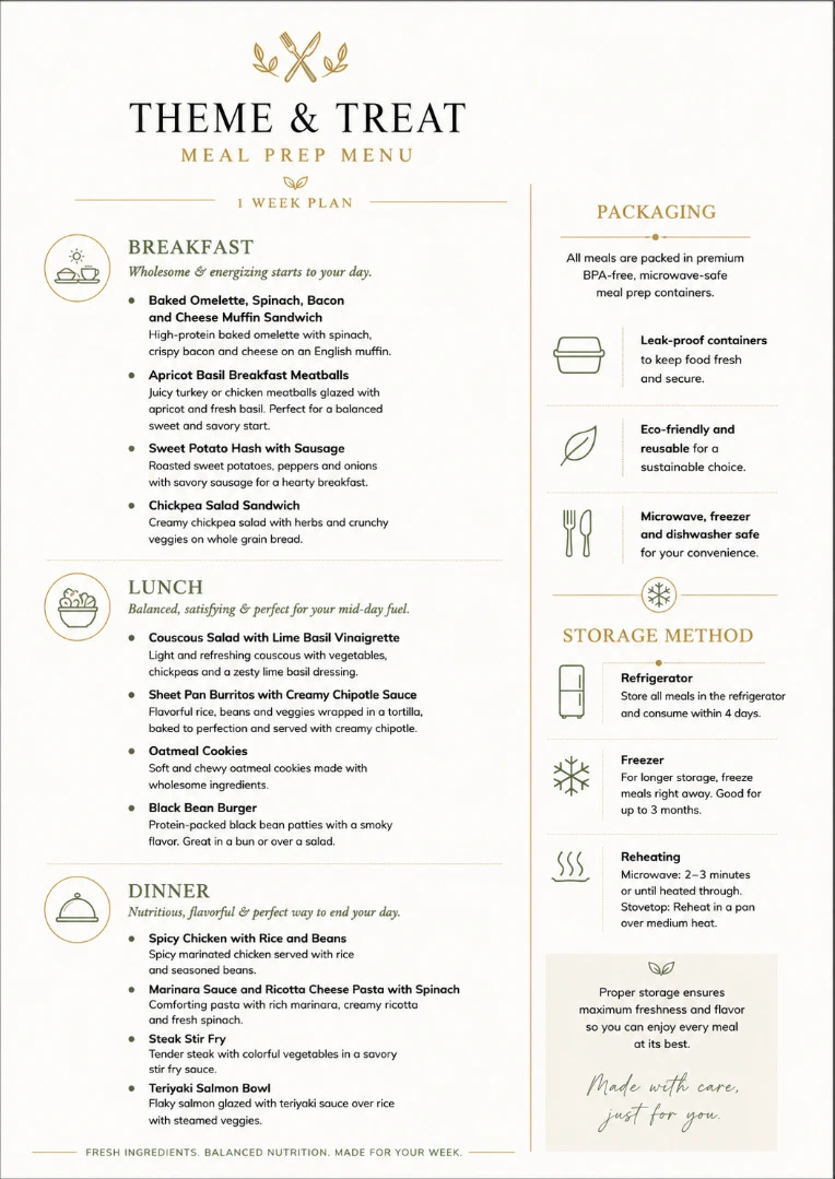 Meal Prep menu