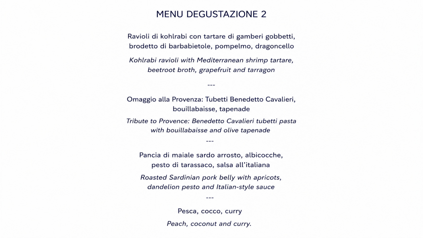 Menu "essenza" dello Chef