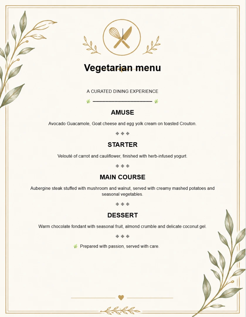 Vegetarian Menu