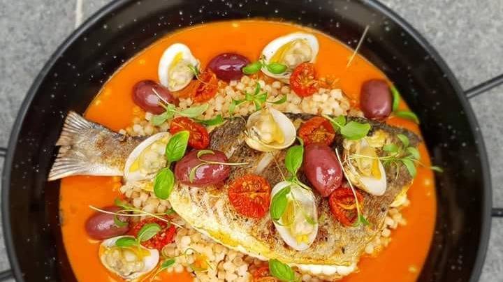 Pearl barley rissoto, tomato broth,Seabream and olives.jpg
