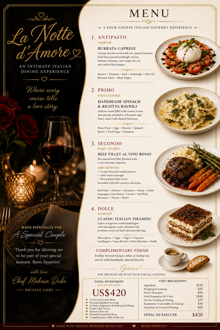 La Notte d’Amore (“Where every course tells a love story”) - by Chef Makasa