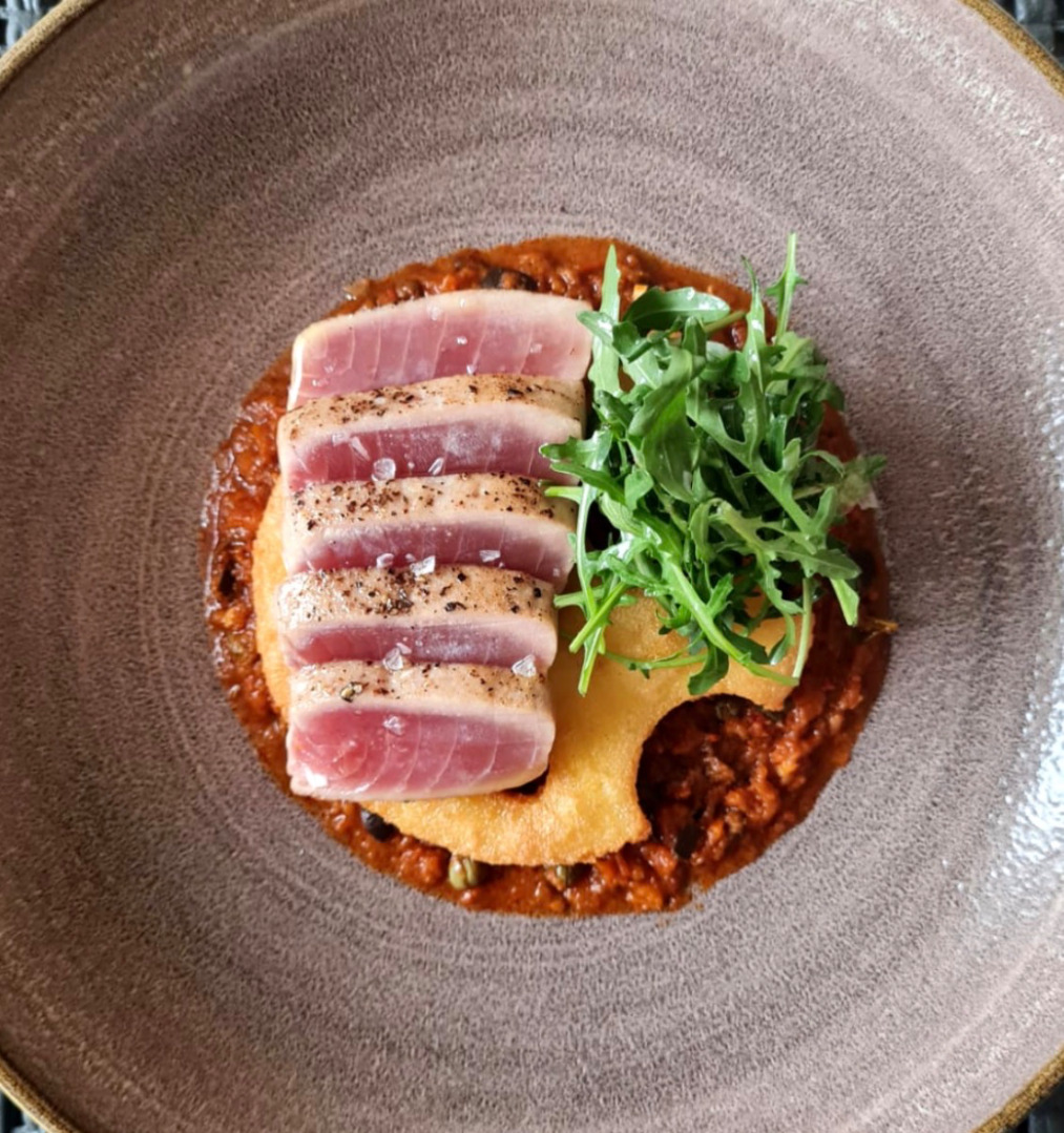 Almond-Crusted Tuna with Creamy Polenta