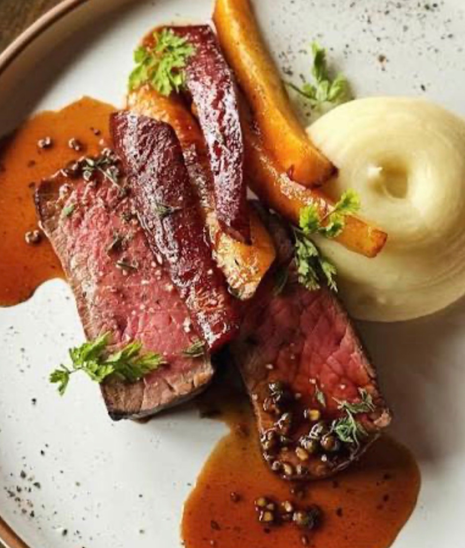 Beef Tenderloin with Peppercorn & Dijon Cream, Potato Rösti