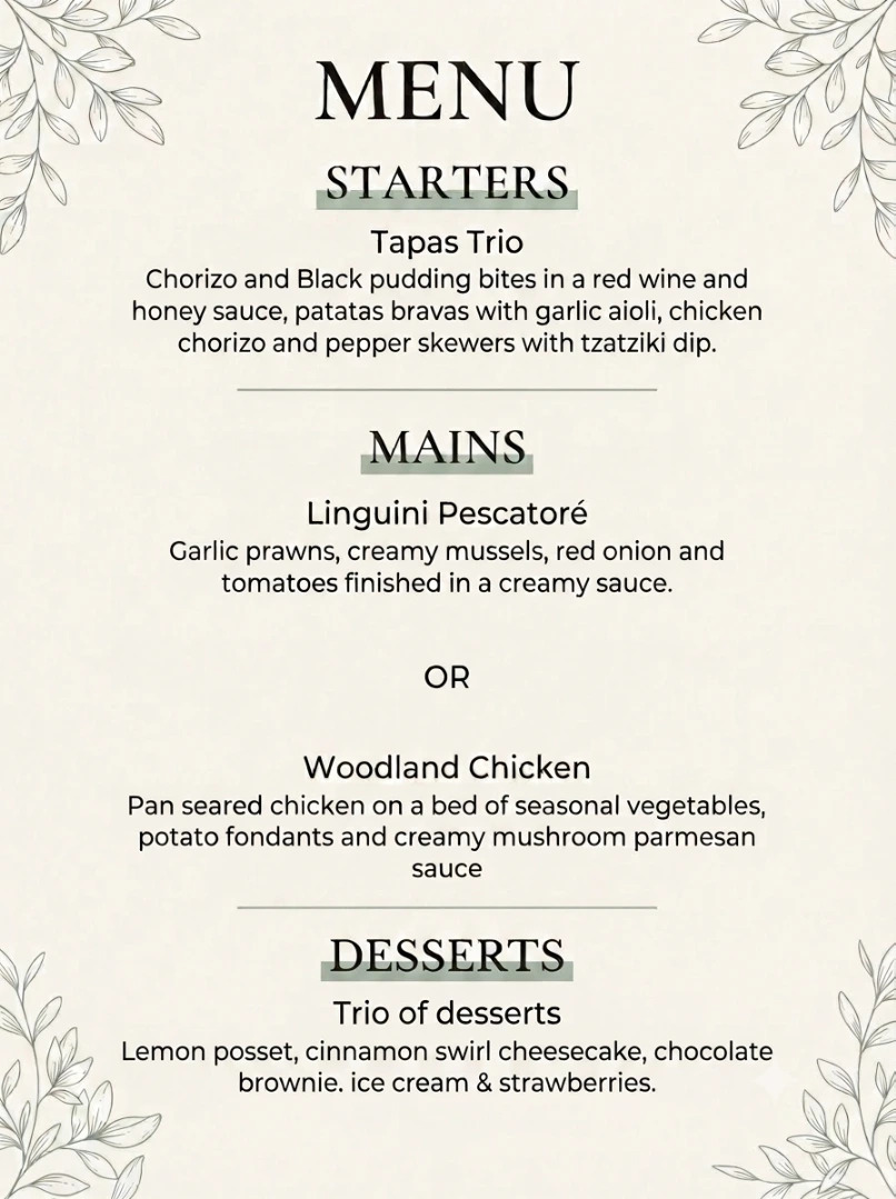 Personalised celebration menu