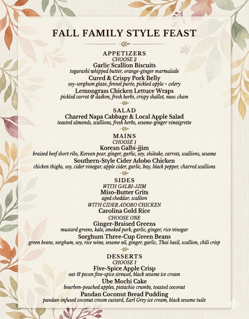 Fall Southern Asian Fusion Family Style