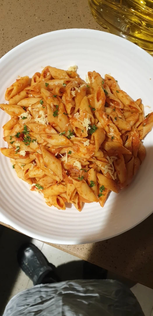 creamy chicken pasta served