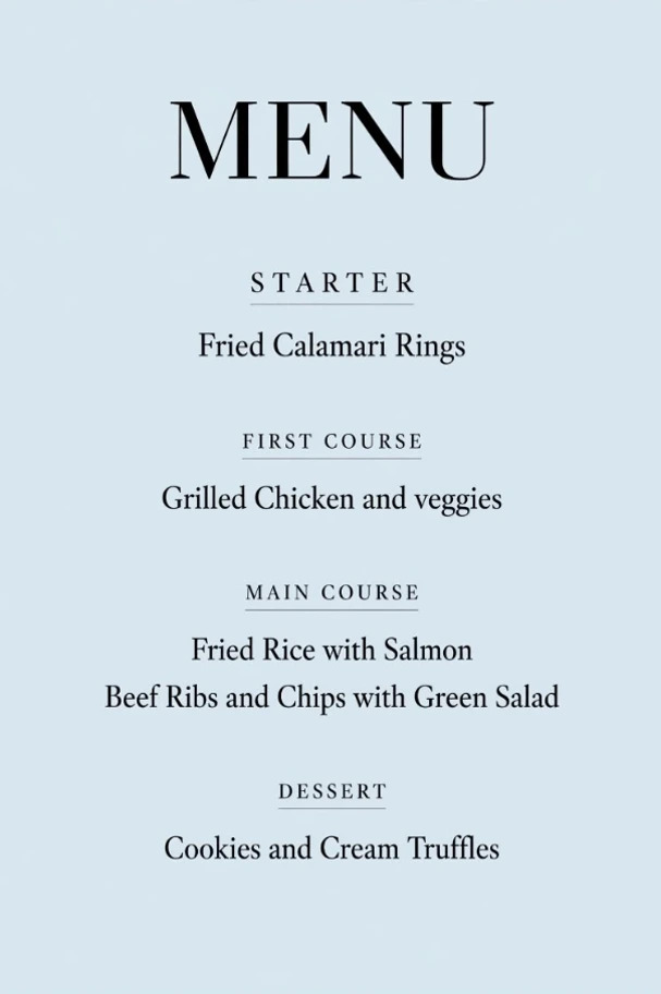 Mediterranean Menu