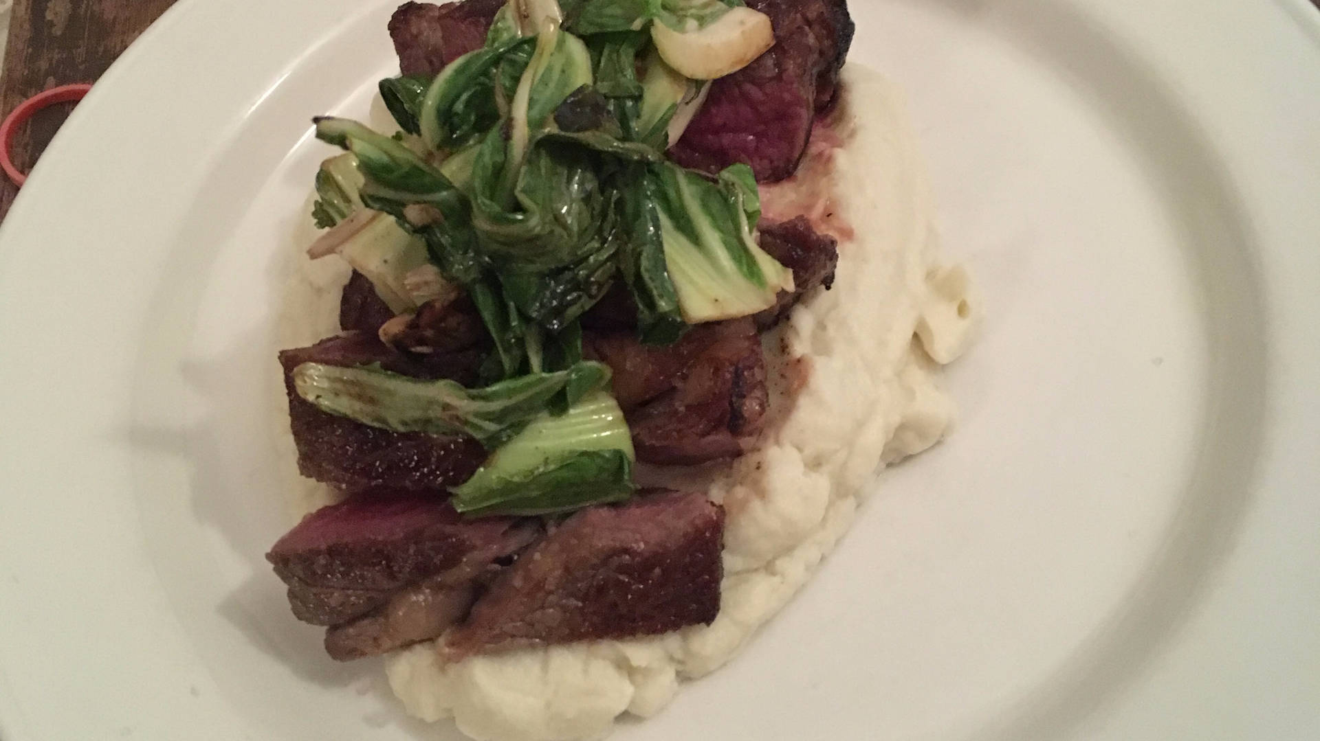 Aged Ribeye cauliflower puree cauliflower greens.JPG Aged Ribeye cauliflower puree cauliflower greens.JPG