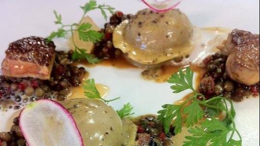 Braised pork ravioli with lentil.JPG Braised pork ravioli with lentil.JPG