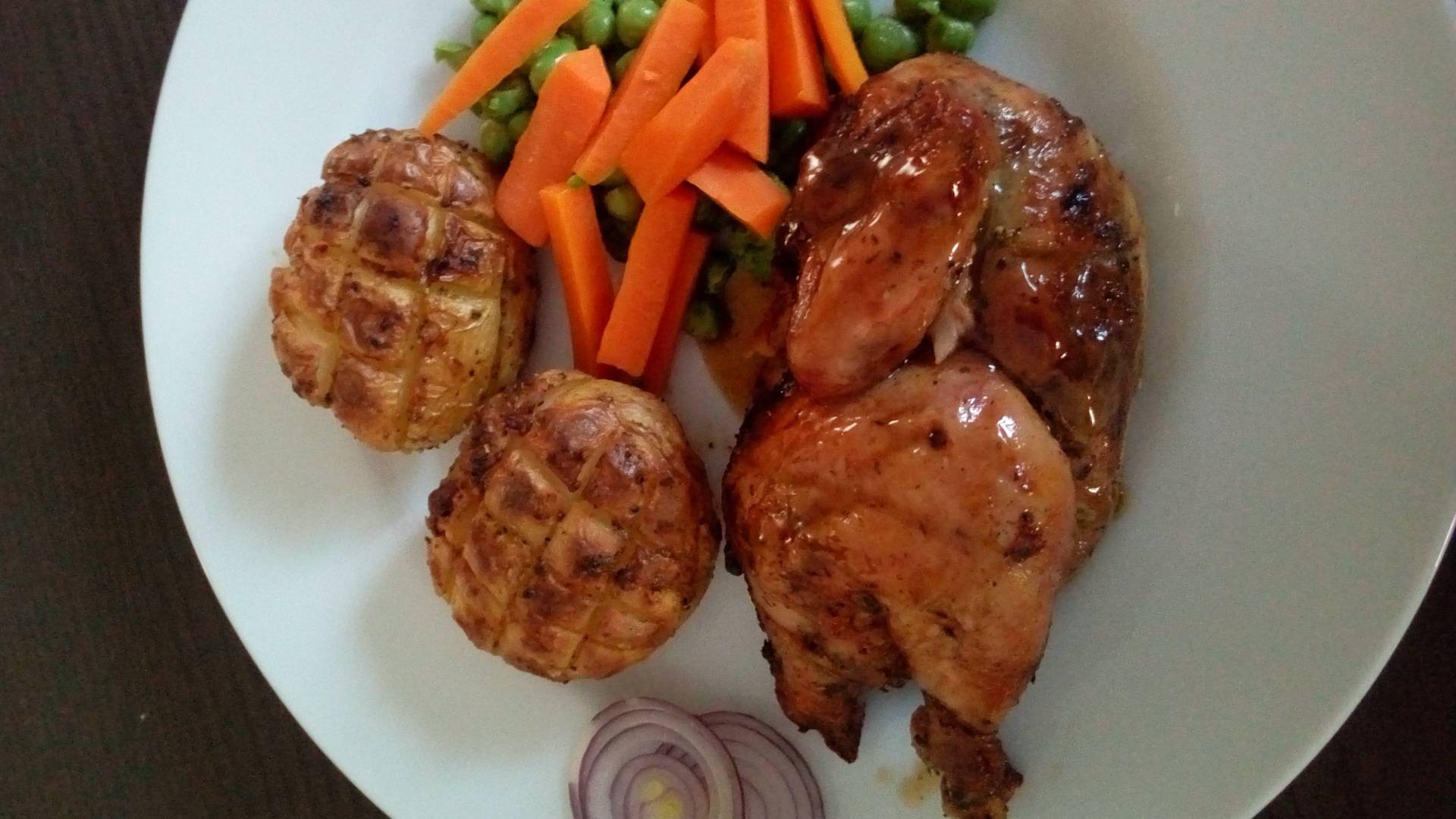 Herb Roasted Chicken & Hedgehog Roasted Rosemary Potatoes with Peas and Carrots.jpg