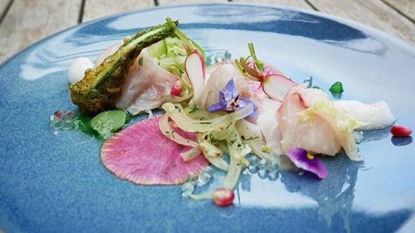 Red mullet ceviche, fennel , asparagus tempura.PNG