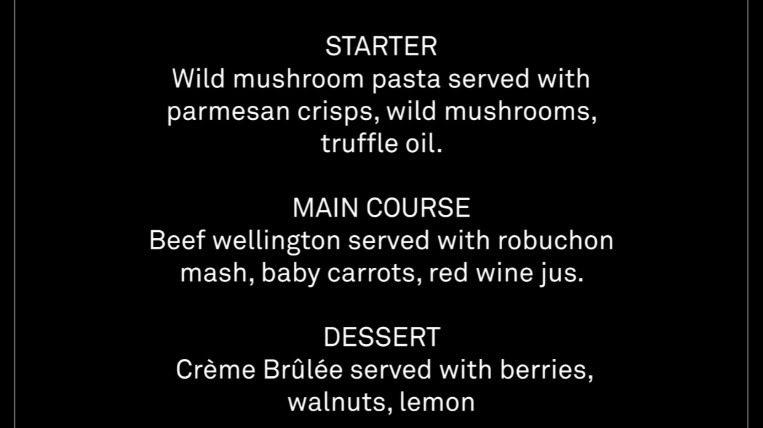 Sage Menu 1 (3 course)