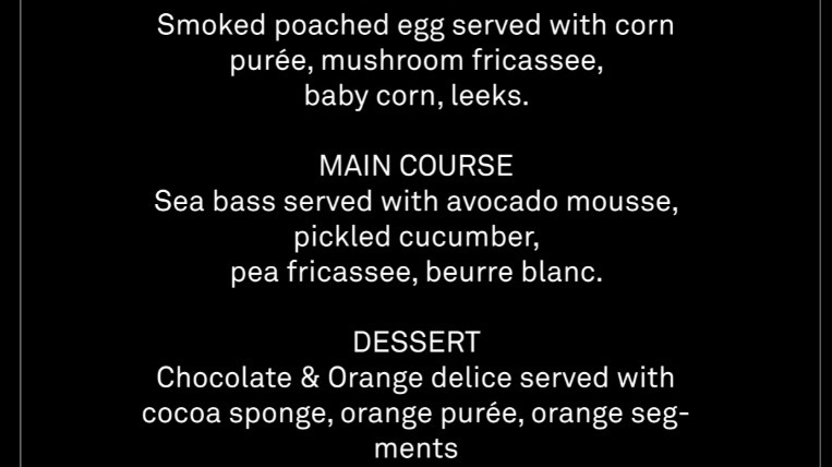 Sage Menu 2 (3 course)
