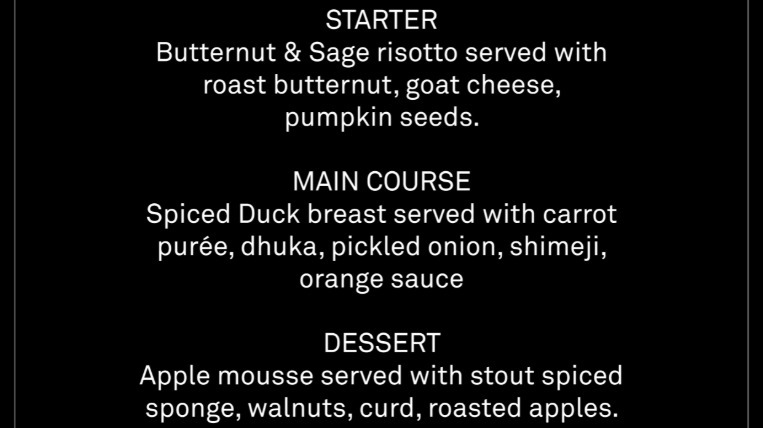Sage Menu 3 (3 course)