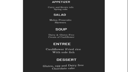 Healthy diets Menu