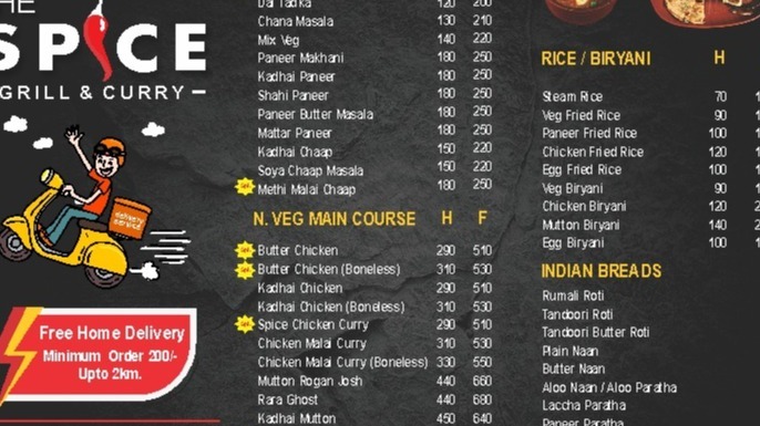 Indian  food manu