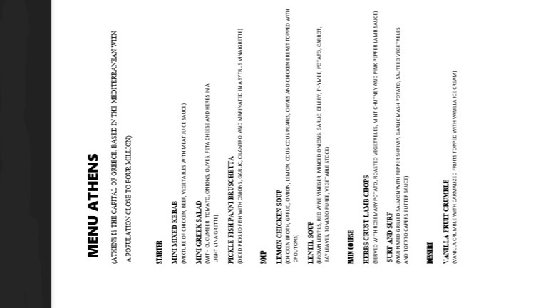 MENU ATHENS