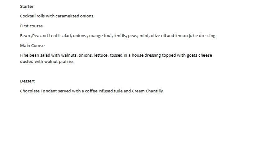 French Menu Vegetarian